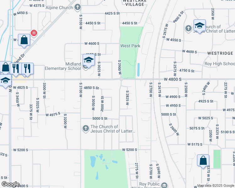 map of restaurants, bars, coffee shops, grocery stores, and more near 4891 South 2875 West in Roy