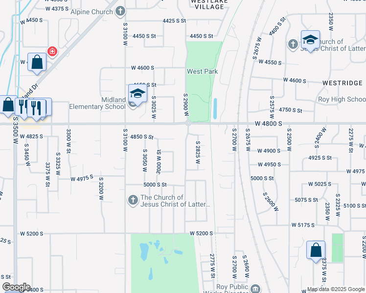 map of restaurants, bars, coffee shops, grocery stores, and more near 4891 South 2875 West in Roy