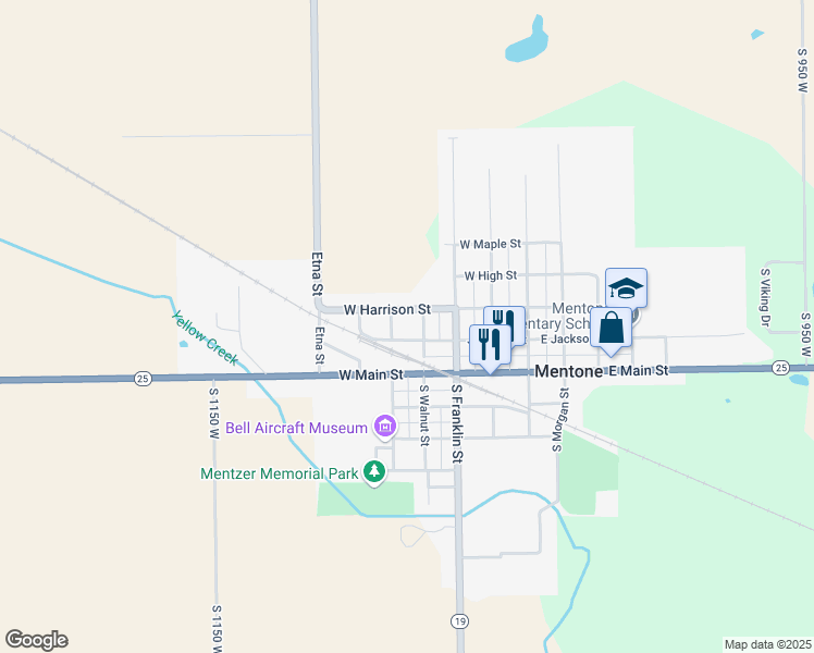 map of restaurants, bars, coffee shops, grocery stores, and more near 201 North Walnut Street in Mentone