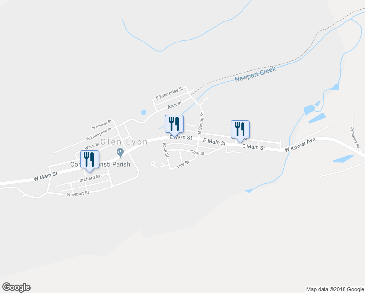 map of restaurants, bars, coffee shops, grocery stores, and more near 72 Coal Street in Glen Lyon
