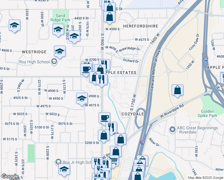 map of restaurants, bars, coffee shops, grocery stores, and more near 4863 South 1800 West in Roy