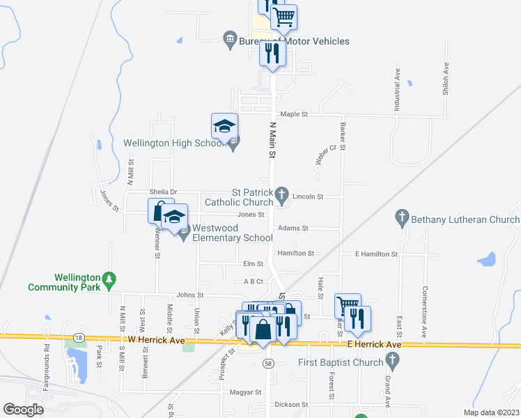 map of restaurants, bars, coffee shops, grocery stores, and more near 132 Jones Street in Wellington