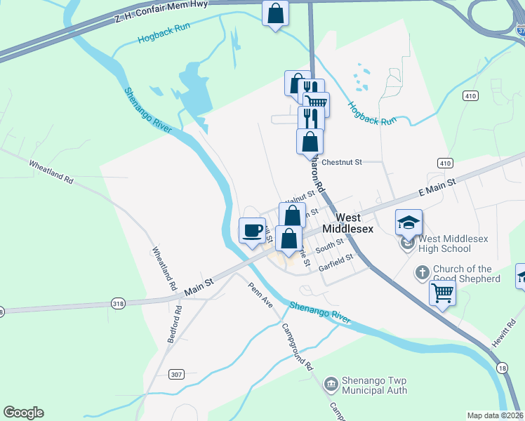 map of restaurants, bars, coffee shops, grocery stores, and more near 62 Walnut Street in West Middlesex