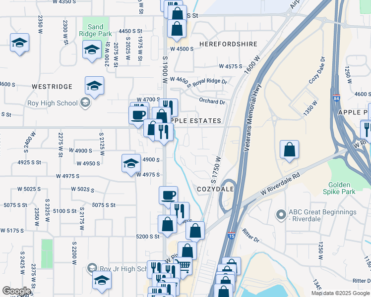 map of restaurants, bars, coffee shops, grocery stores, and more near 4863 South 1800 West in Roy