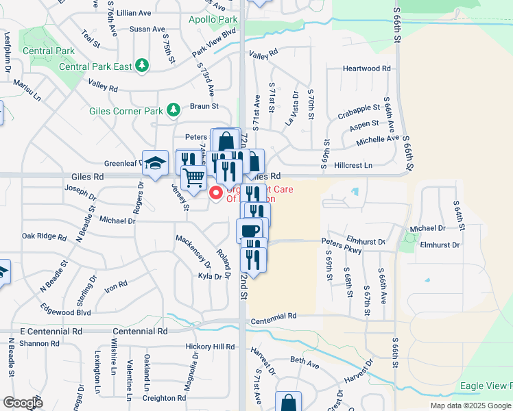 map of restaurants, bars, coffee shops, grocery stores, and more near 8450 South 71st Plaza in Papillion