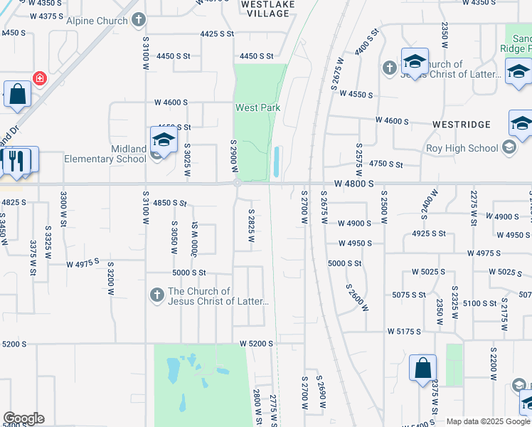 map of restaurants, bars, coffee shops, grocery stores, and more near 2802 4875 South Street in Roy