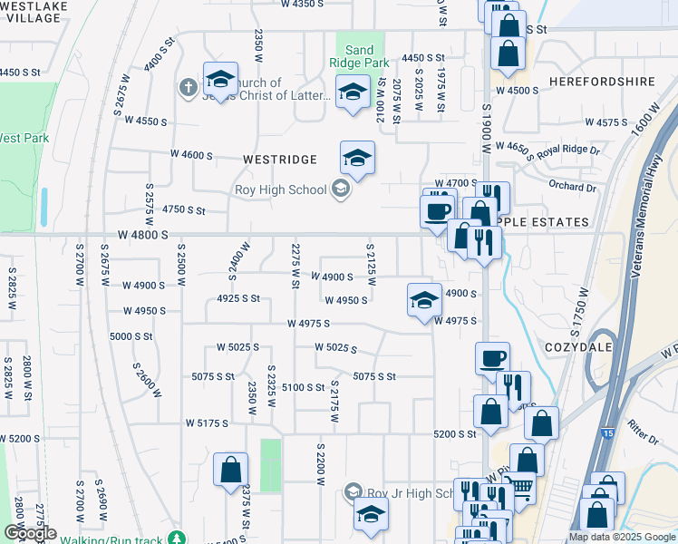 map of restaurants, bars, coffee shops, grocery stores, and more near 2170 4900 South Street in Roy