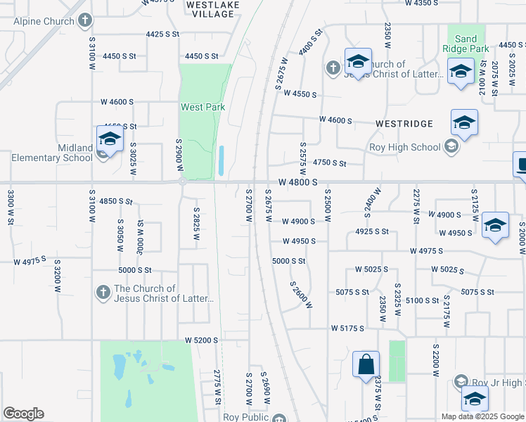 map of restaurants, bars, coffee shops, grocery stores, and more near 4875 South 2675 West in Roy