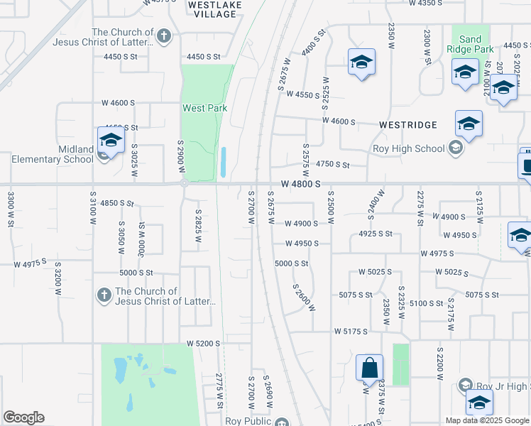 map of restaurants, bars, coffee shops, grocery stores, and more near 4875 South 2675 West in Roy