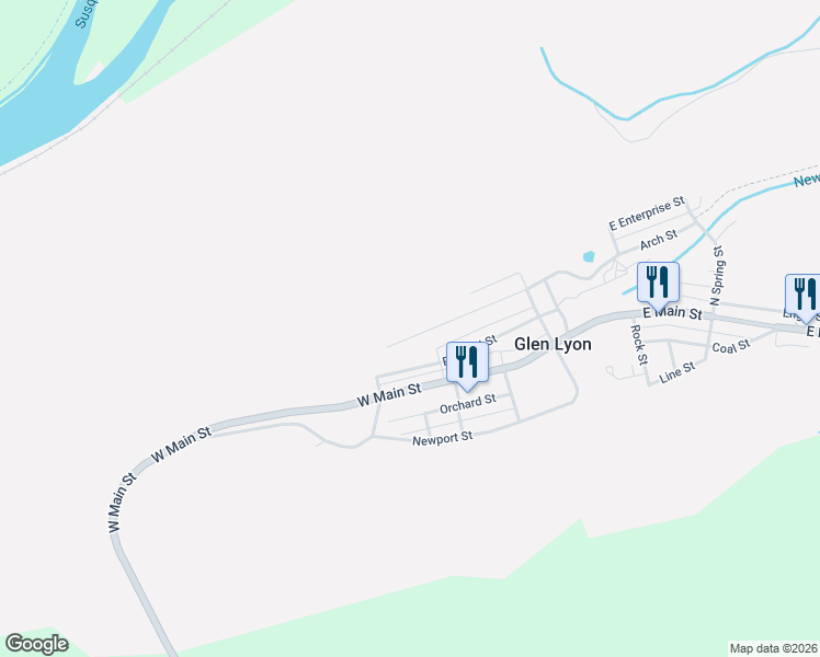 map of restaurants, bars, coffee shops, grocery stores, and more near 112 West Enterprise Street in Glen Lyon