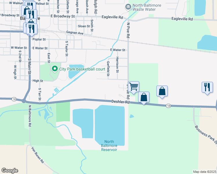 map of restaurants, bars, coffee shops, grocery stores, and more near 600 Sterling Drive in North Baltimore