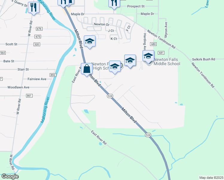 map of restaurants, bars, coffee shops, grocery stores, and more near 209 Ashlynn Ct in Newton Falls