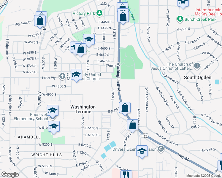 map of restaurants, bars, coffee shops, grocery stores, and more near 4850 South 350 East in Ogden