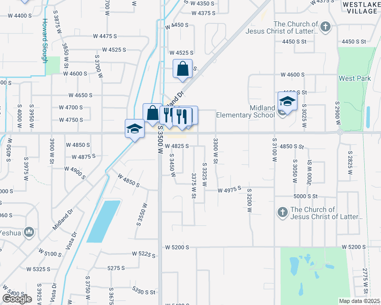 map of restaurants, bars, coffee shops, grocery stores, and more near 4847 South 3375 West in Roy