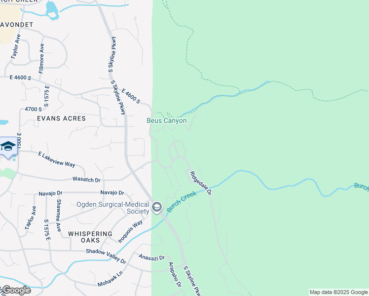 map of restaurants, bars, coffee shops, grocery stores, and more near Nightingale Lane in Ogden