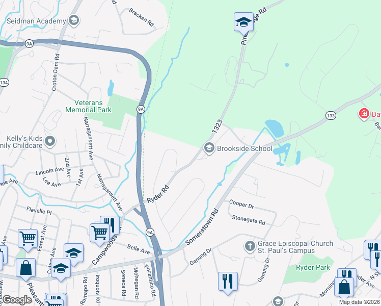 map of restaurants, bars, coffee shops, grocery stores, and more near 35 Ryder Road in Ossining