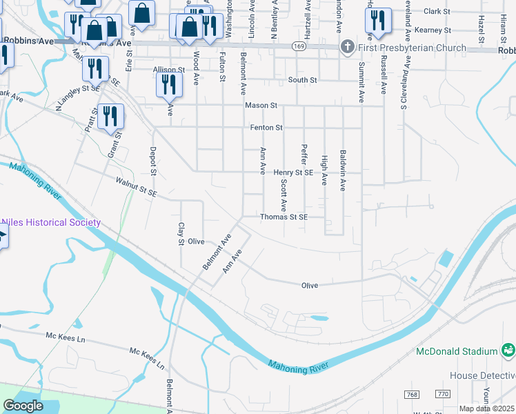 map of restaurants, bars, coffee shops, grocery stores, and more near 620 Ann Avenue in Niles
