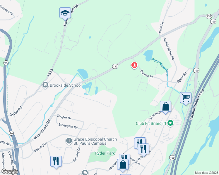 map of restaurants, bars, coffee shops, grocery stores, and more near 90 Somerstown Road in Ossining