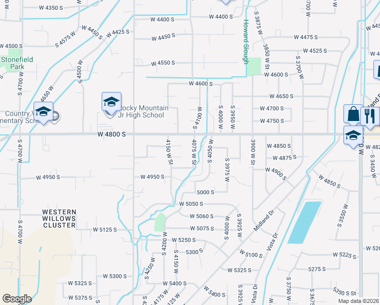 map of restaurants, bars, coffee shops, grocery stores, and more near 4847 South 4075 West in Roy