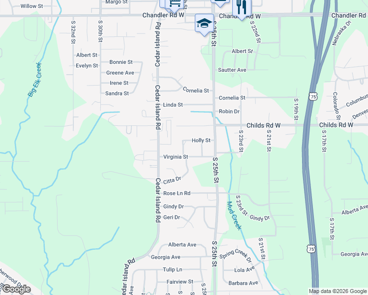 map of restaurants, bars, coffee shops, grocery stores, and more near 8405 South 26th Street in Bellevue