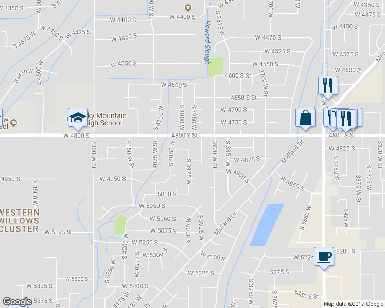 map of restaurants, bars, coffee shops, grocery stores, and more near 4866 South 3975 West in Roy