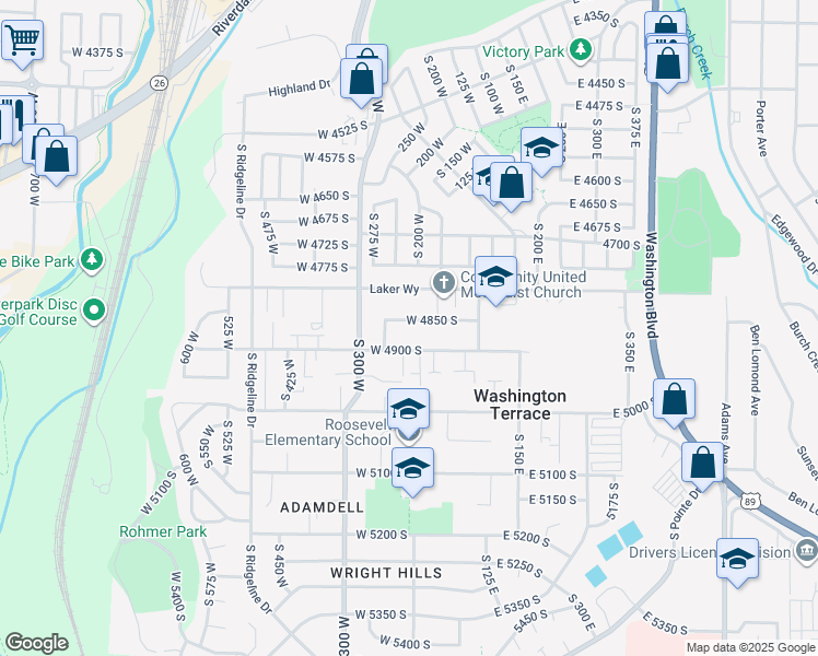 map of restaurants, bars, coffee shops, grocery stores, and more near 221 West 4850 South in Ogden