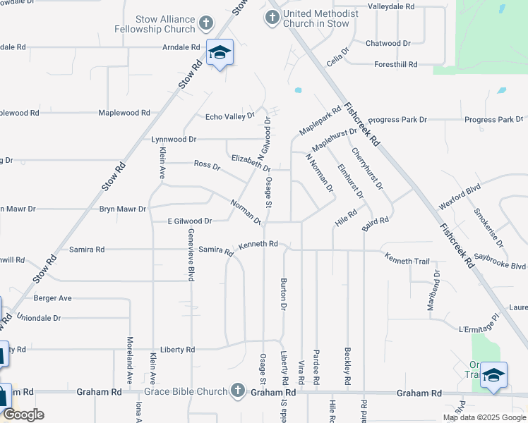 map of restaurants, bars, coffee shops, grocery stores, and more near 4222 Osage Street in Stow
