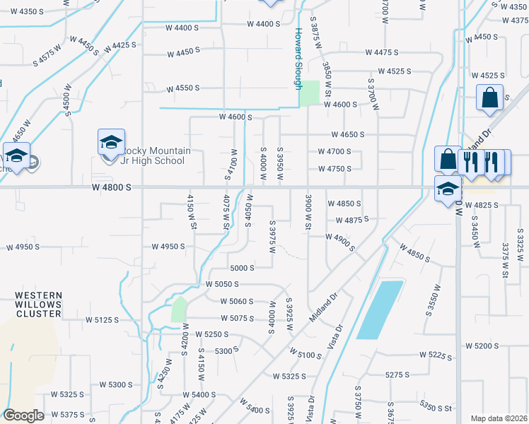 map of restaurants, bars, coffee shops, grocery stores, and more near 4866 South 3975 West in Roy