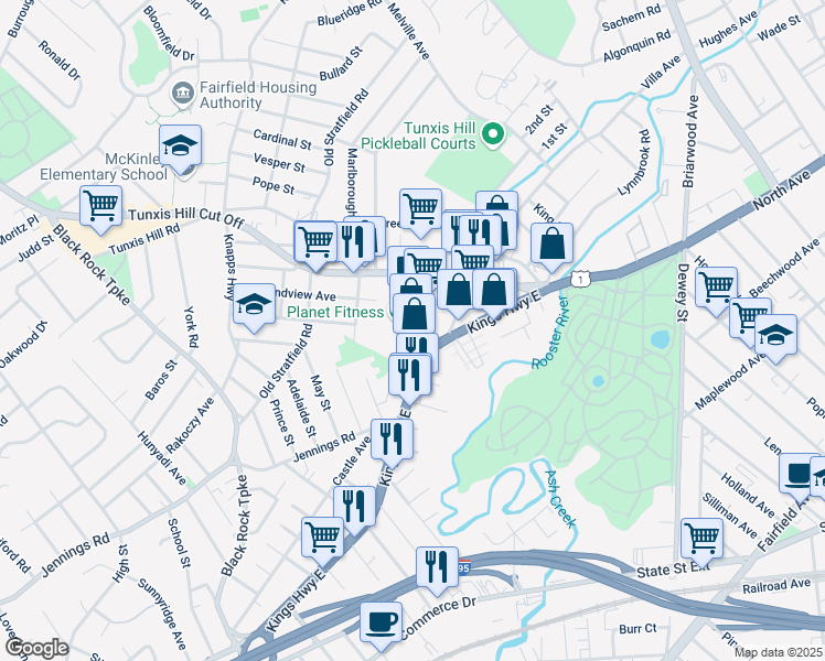 map of restaurants, bars, coffee shops, grocery stores, and more near 802 Villa Avenue in Fairfield