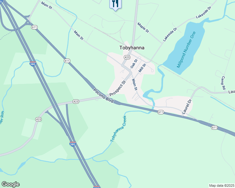 map of restaurants, bars, coffee shops, grocery stores, and more near 76 Prospect Street in Tobyhanna