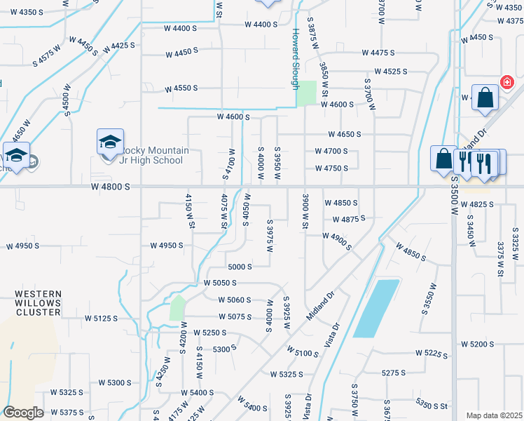 map of restaurants, bars, coffee shops, grocery stores, and more near 4866 South 3975 West in Roy