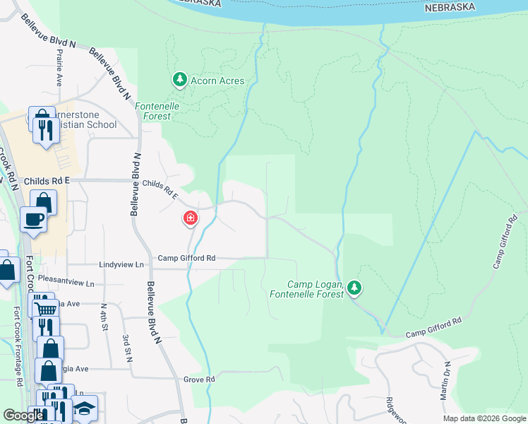 map of restaurants, bars, coffee shops, grocery stores, and more near 900 Camp Gifford Road in Bellevue