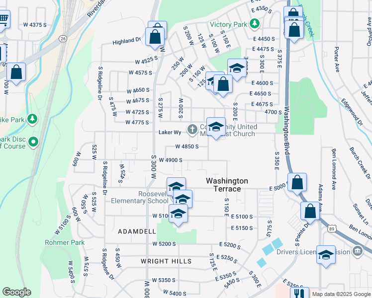 map of restaurants, bars, coffee shops, grocery stores, and more near 205 West 4850 South in Washington Terrace