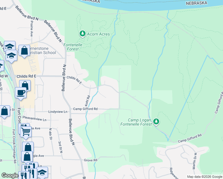 map of restaurants, bars, coffee shops, grocery stores, and more near 1411 Childs Road East in Bellevue