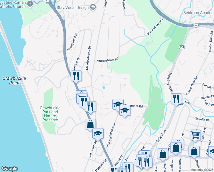 map of restaurants, bars, coffee shops, grocery stores, and more near 46 Hudson Watch Drive in Ossining