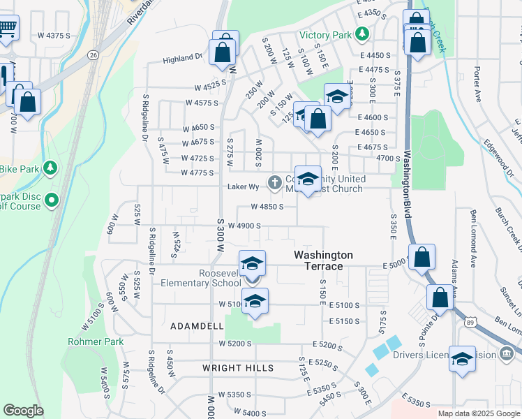 map of restaurants, bars, coffee shops, grocery stores, and more near 211 West 4850 South in Washington Terrace