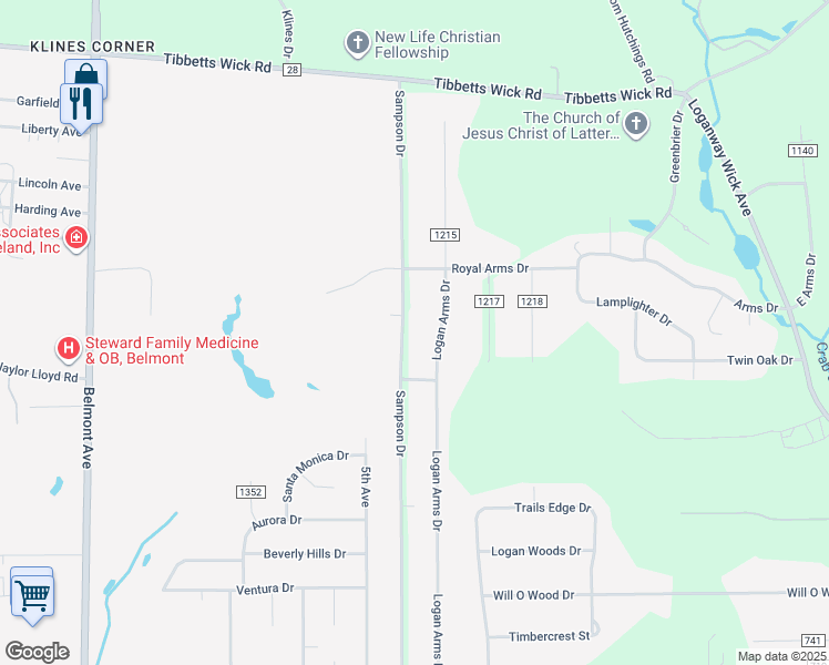 map of restaurants, bars, coffee shops, grocery stores, and more near 5493 Sampson Drive in Girard