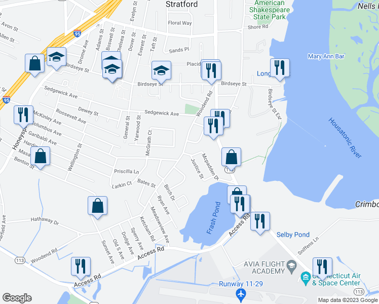 map of restaurants, bars, coffee shops, grocery stores, and more near 24 Mcpadden Drive in Stratford