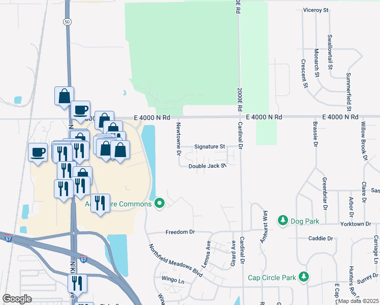 map of restaurants, bars, coffee shops, grocery stores, and more near 890 Signature Street in Bourbonnais