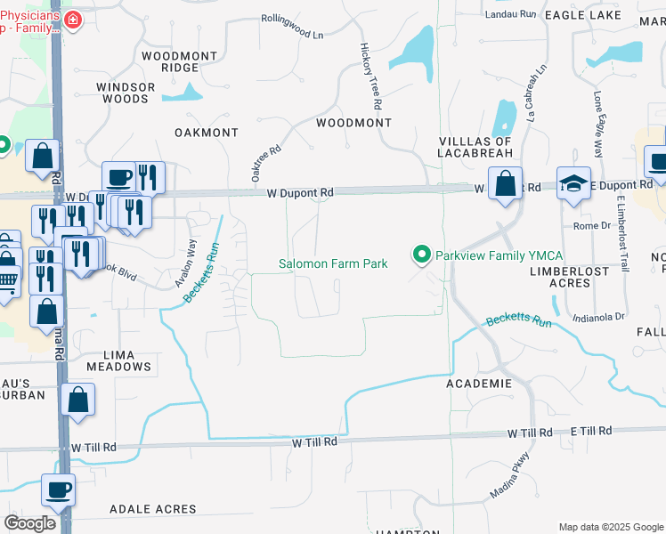 map of restaurants, bars, coffee shops, grocery stores, and more near 817 West Dupont Road in Fort Wayne