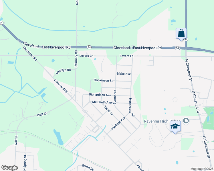 map of restaurants, bars, coffee shops, grocery stores, and more near 3781 Payne Avenue in Ravenna