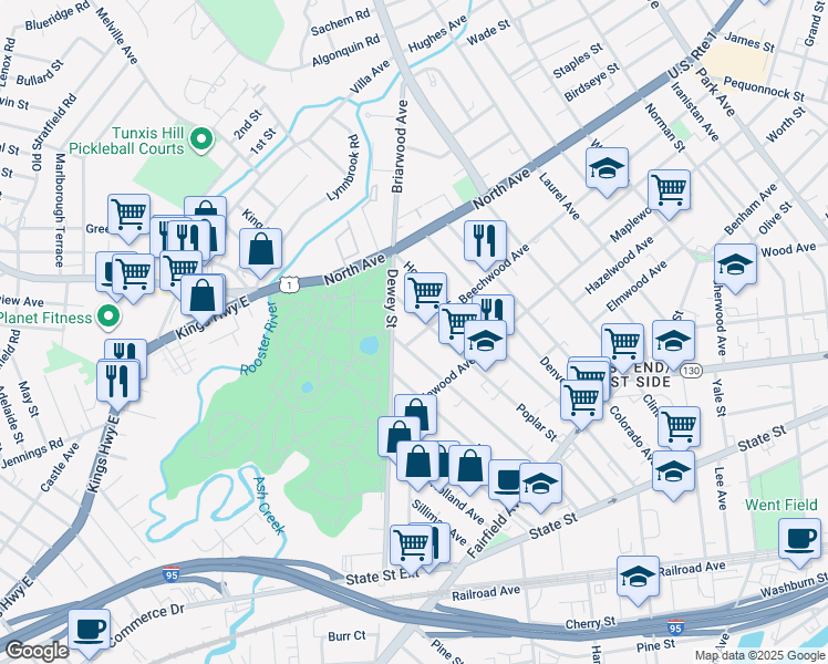 map of restaurants, bars, coffee shops, grocery stores, and more near 814 Beechwood Avenue in Bridgeport