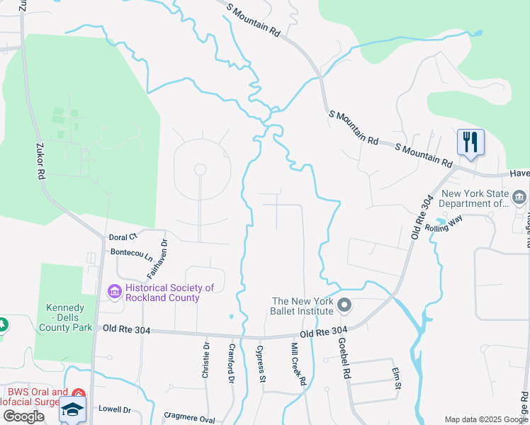 map of restaurants, bars, coffee shops, grocery stores, and more near 9 River Rise Road in New City