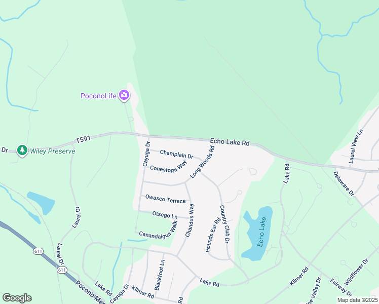 map of restaurants, bars, coffee shops, grocery stores, and more near 214 Champlain Drive in Tobyhanna