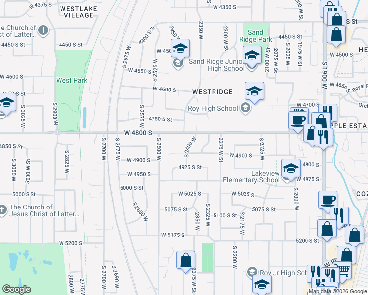 map of restaurants, bars, coffee shops, grocery stores, and more near 4881 South 2400 West in Roy