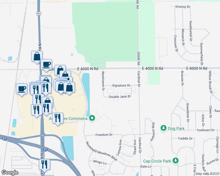 map of restaurants, bars, coffee shops, grocery stores, and more near 890 Signature Street in Bourbonnais