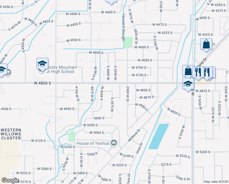 map of restaurants, bars, coffee shops, grocery stores, and more near 4866 South 3975 West in Roy