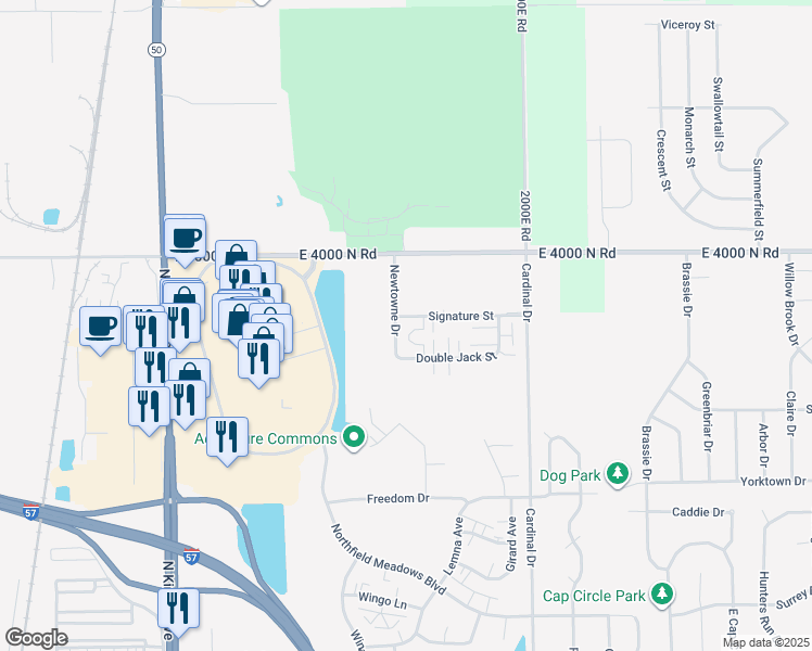 map of restaurants, bars, coffee shops, grocery stores, and more near 890 Signature Street in Bourbonnais