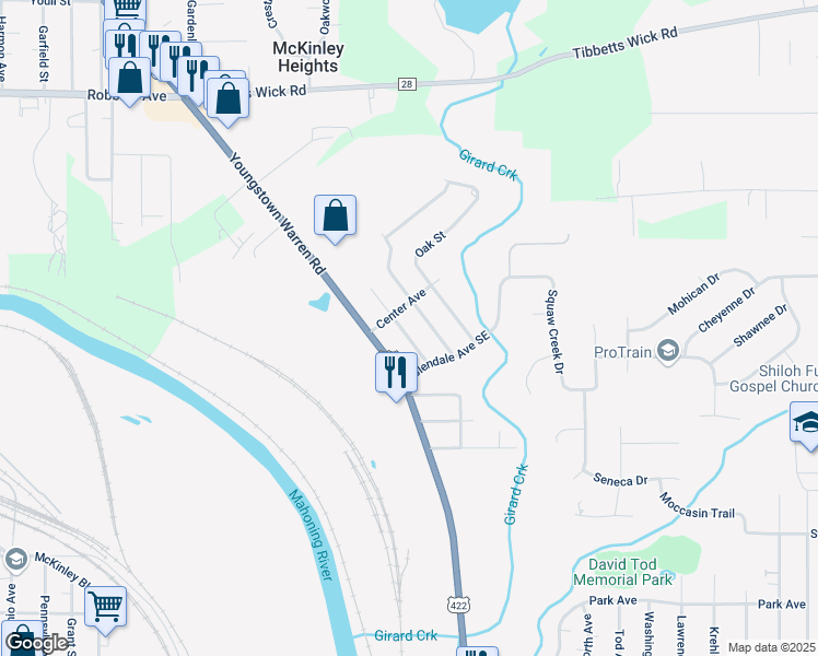 map of restaurants, bars, coffee shops, grocery stores, and more near 1539 Norwood in Girard