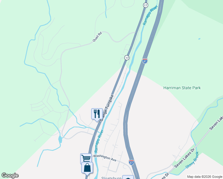 map of restaurants, bars, coffee shops, grocery stores, and more near 241 Orange Turnpike in Sloatsburg
